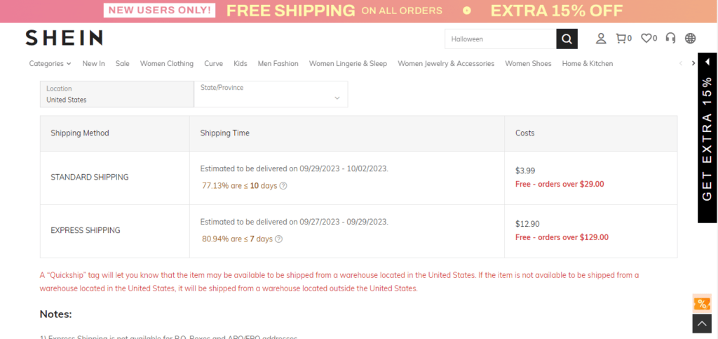 Shein Shipping Time and Costs