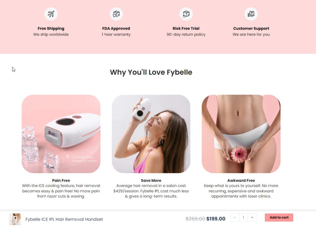 Fybelle Product Page Customer Trust